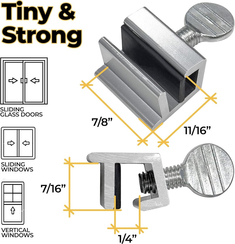 Shop Square Window Locks, 10 Pack for Vertical and Horizontal Windows, Adjustable Aluminum Stoppers, Window Security, No-Drill Install, Requires 28-36mm Clearance - Image 2